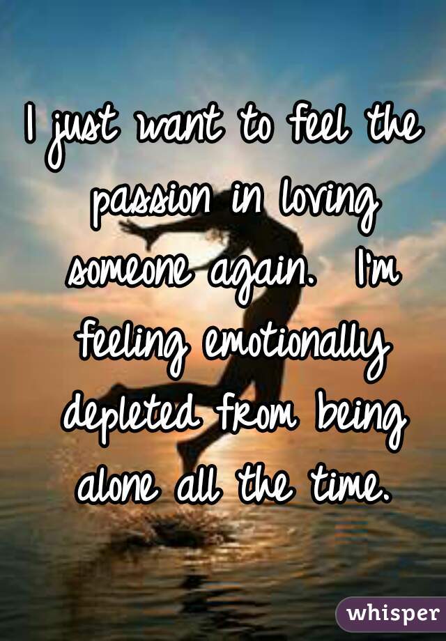 I just want to feel the passion in loving someone again.  I'm feeling emotionally depleted from being alone all the time.