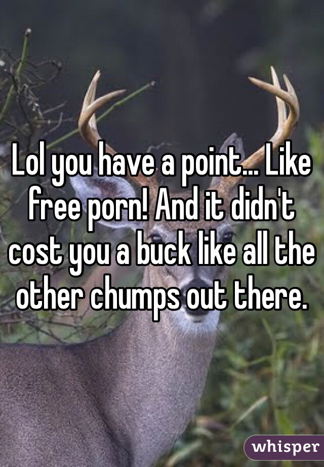 Lol you have a point... Like free porn! And it didn't cost you a buck like all the other chumps out there.