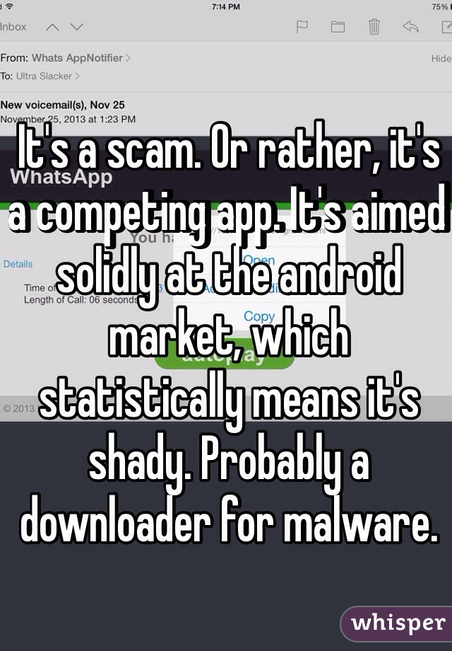 It's a scam. Or rather, it's a competing app. It's aimed solidly at the android market, which statistically means it's shady. Probably a downloader for malware.