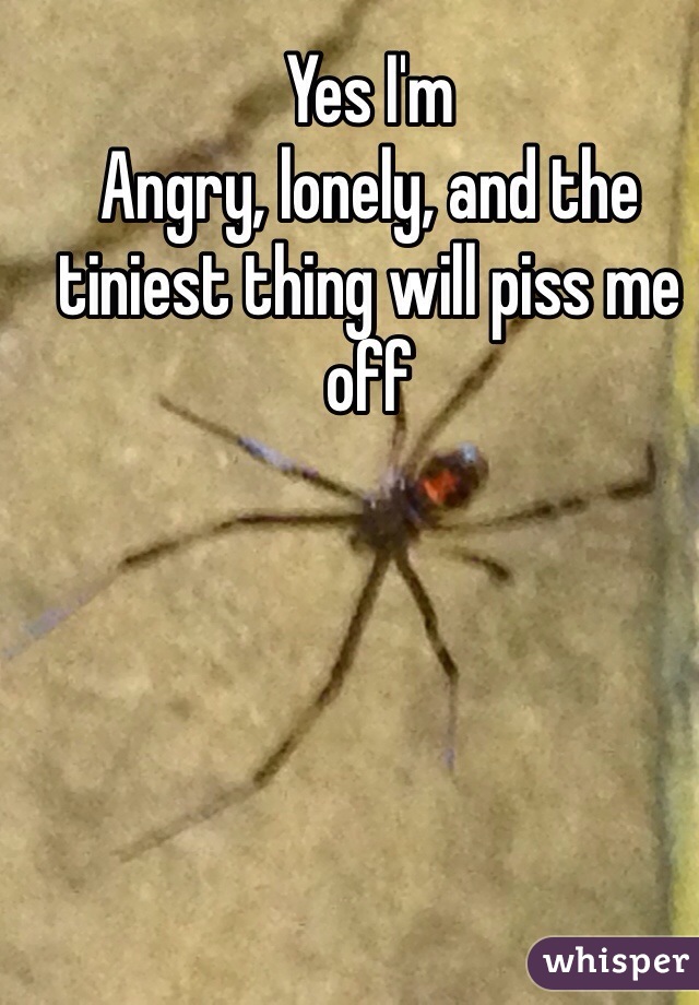 Yes I'm
Angry, lonely, and the tiniest thing will piss me off