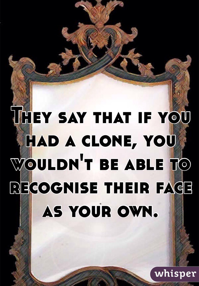 They say that if you had a clone, you wouldn't be able to recognise their face as your own.