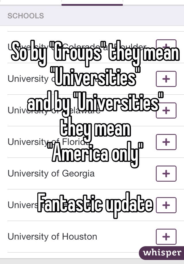 So by "Groups" they mean
"Universities"
and by "Universities"
they mean
"America only"

Fantastic update