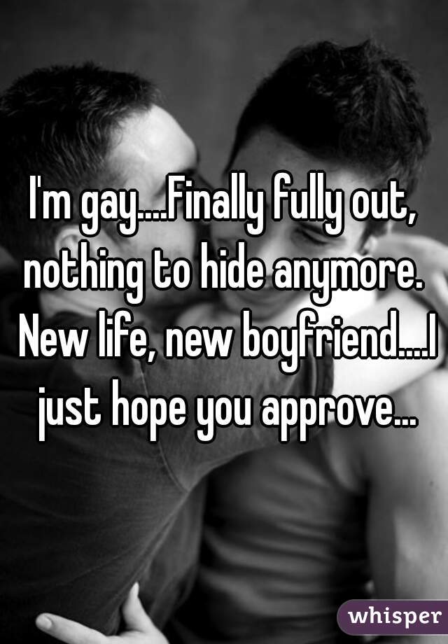 I'm gay....Finally fully out, nothing to hide anymore.  New life, new boyfriend....I just hope you approve...