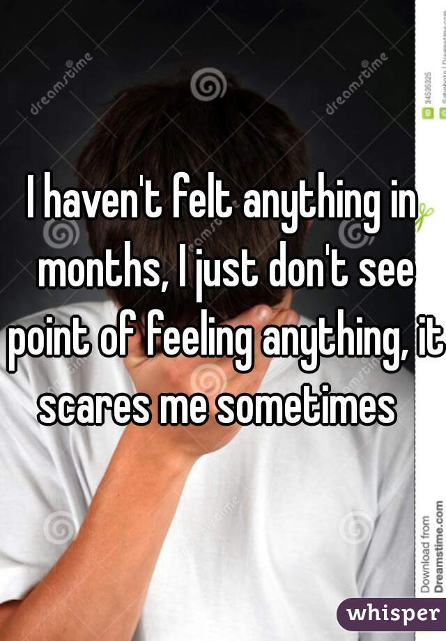 I haven't felt anything in months, I just don't see point of feeling anything, it scares me sometimes  