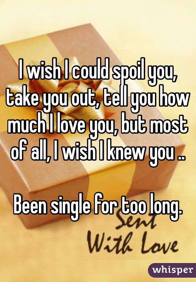 I wish I could spoil you, take you out, tell you how much I love you, but most of all, I wish I knew you .. 

Been single for too long. 