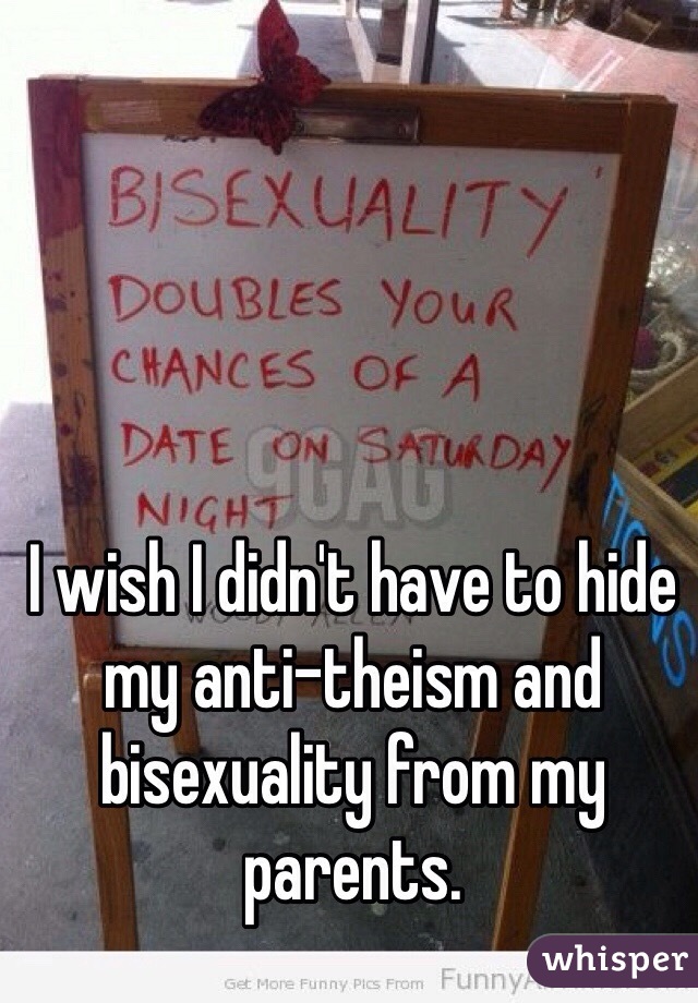 I wish I didn't have to hide my anti-theism and bisexuality from my parents.