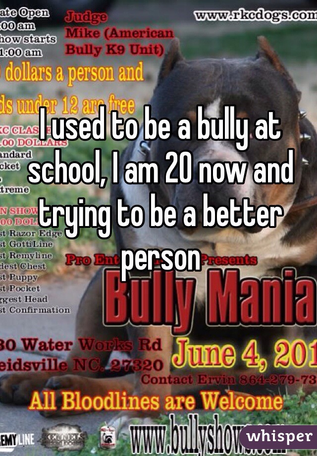 I used to be a bully at school, I am 20 now and trying to be a better person 