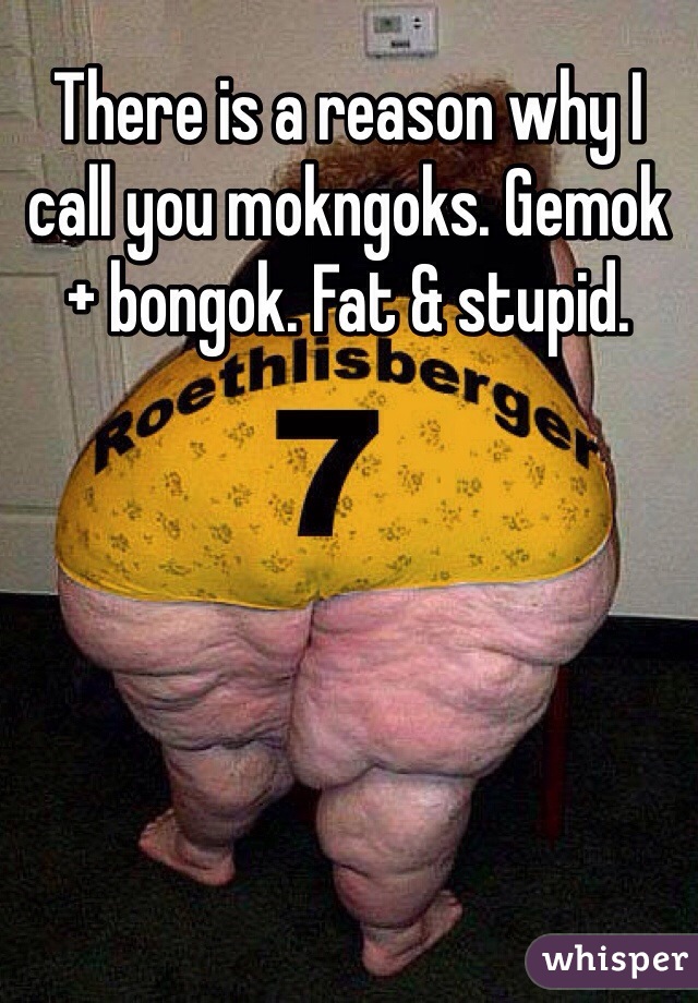 There is a reason why I call you mokngoks. Gemok + bongok. Fat & stupid.