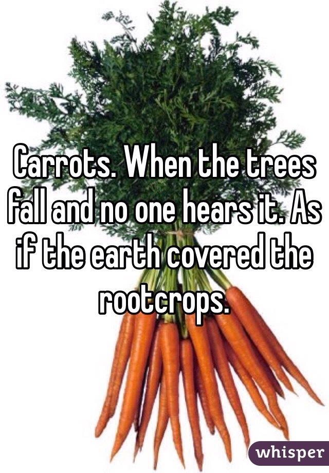 Carrots. When the trees fall and no one hears it. As if the earth covered the rootcrops.