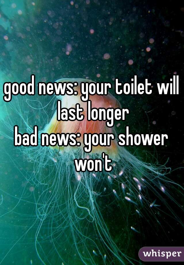 good news: your toilet will last longer
bad news: your shower won't