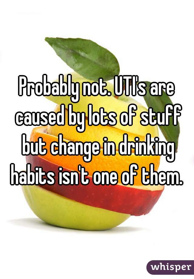 Probably not. UTI's are caused by lots of stuff but change in drinking habits isn't one of them. 