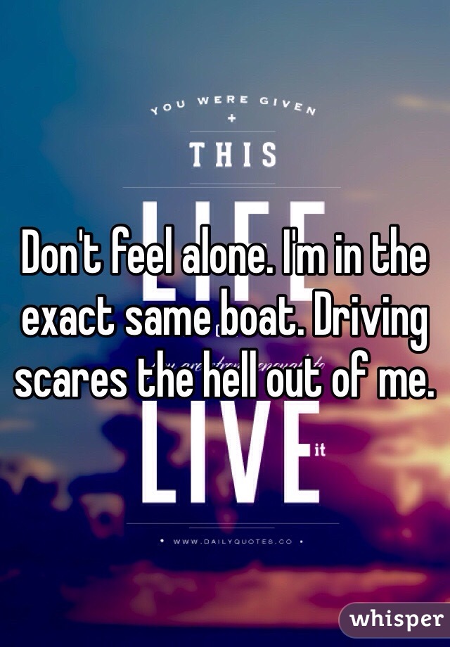Don't feel alone. I'm in the exact same boat. Driving scares the hell out of me. 