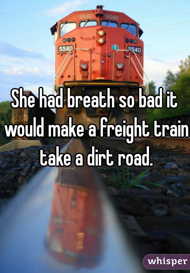 She had breath so bad it would make a freight train take a dirt road.
