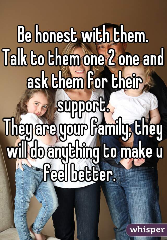 Be honest with them.
Talk to them one 2 one and ask them for their support. 
They are your family, they will do anything to make u feel better.   