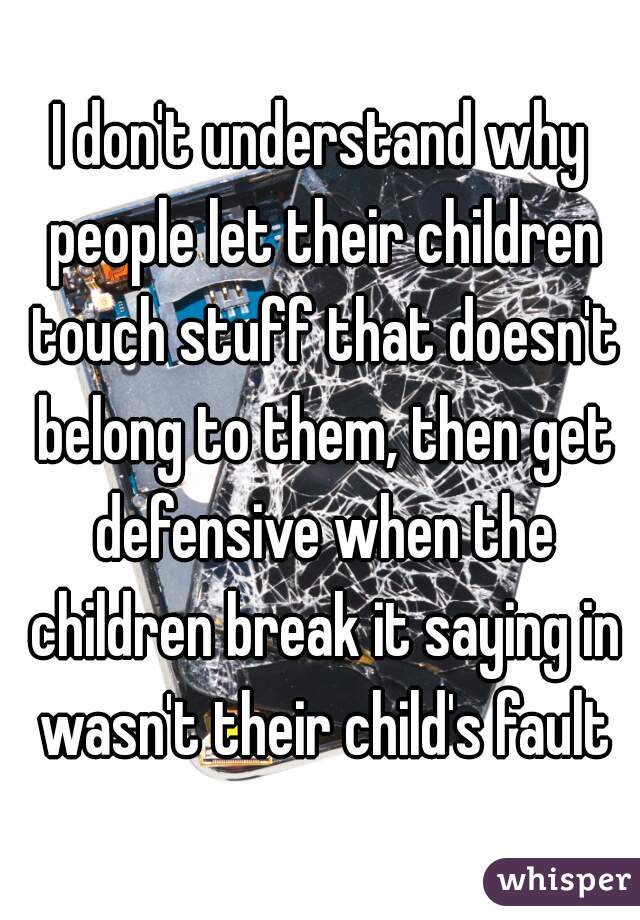 I don't understand why people let their children touch stuff that doesn't belong to them, then get defensive when the children break it saying in wasn't their child's fault