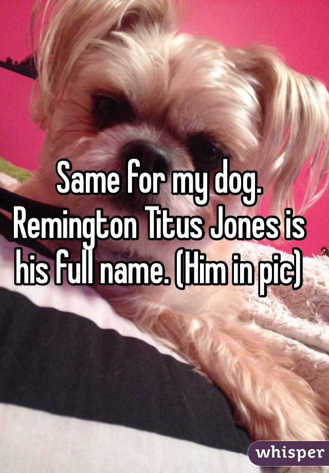 Same for my dog. Remington Titus Jones is his full name. (Him in pic) 