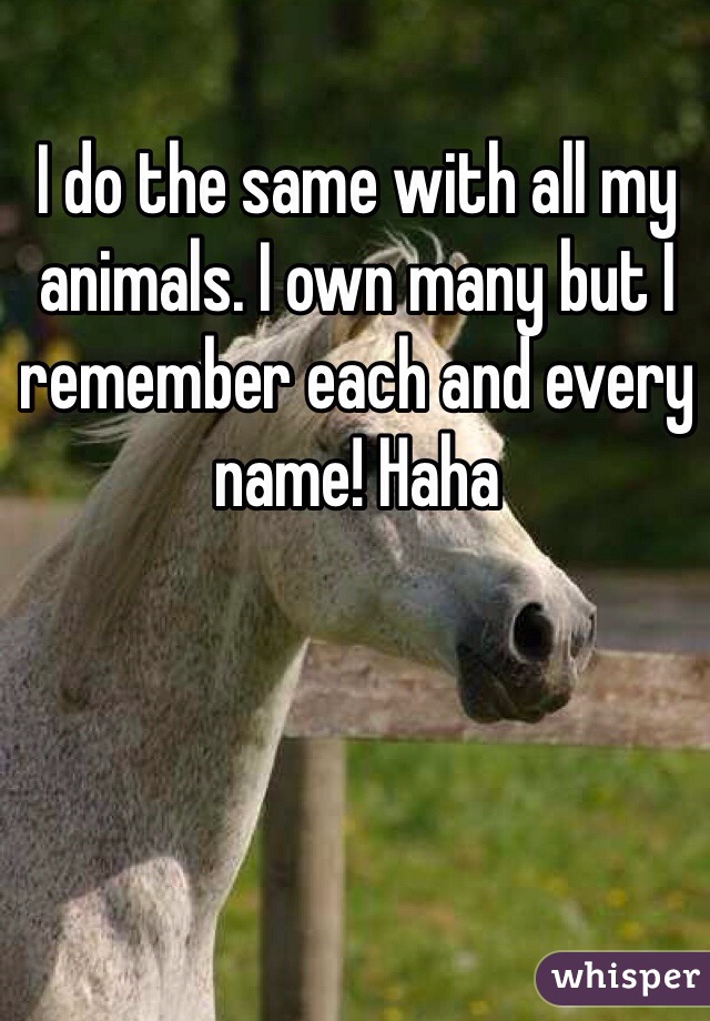 I do the same with all my animals. I own many but I remember each and every name! Haha