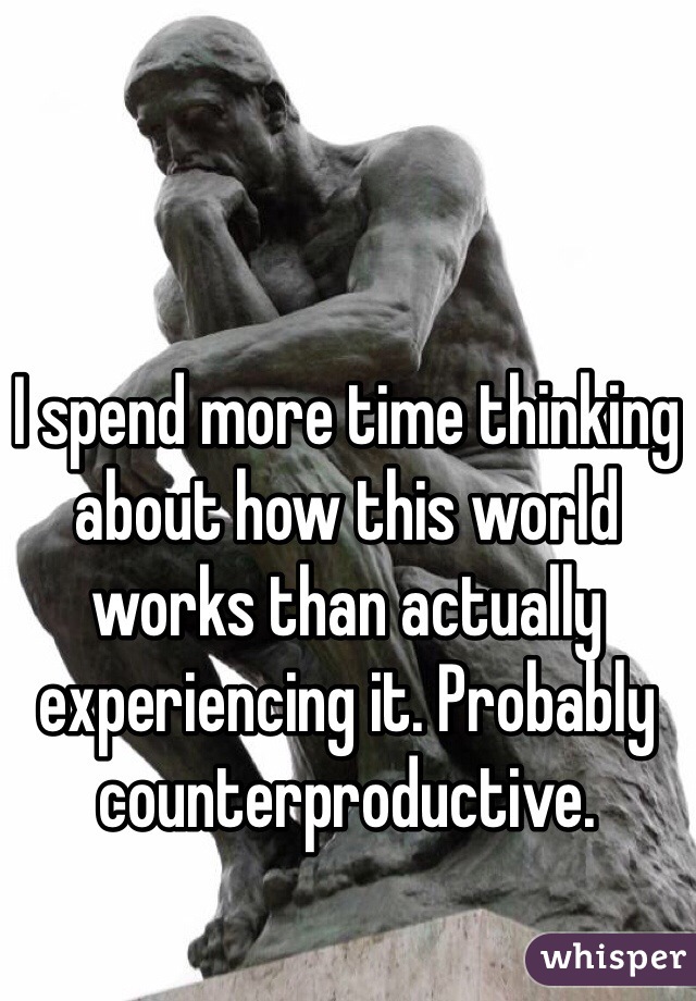 I spend more time thinking about how this world works than actually experiencing it. Probably counterproductive.