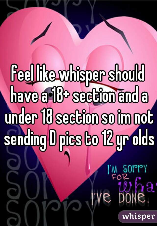 feel like whisper should have a 18+ section and a under 18 section so im not sending D pics to 12 yr olds
