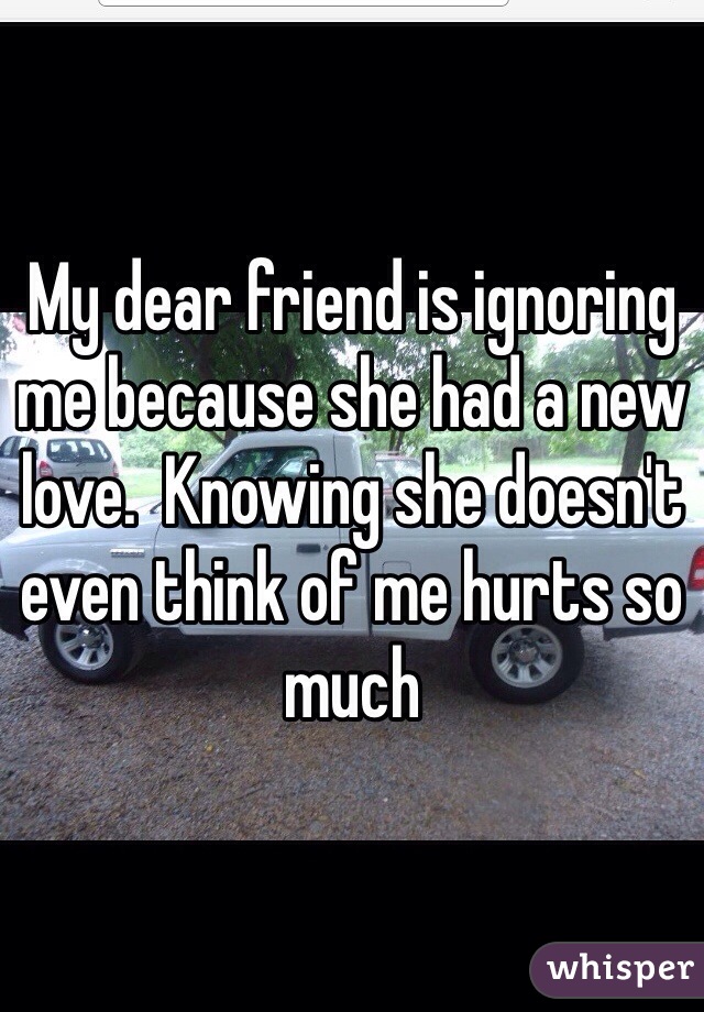 My dear friend is ignoring me because she had a new love.  Knowing she doesn't even think of me hurts so much