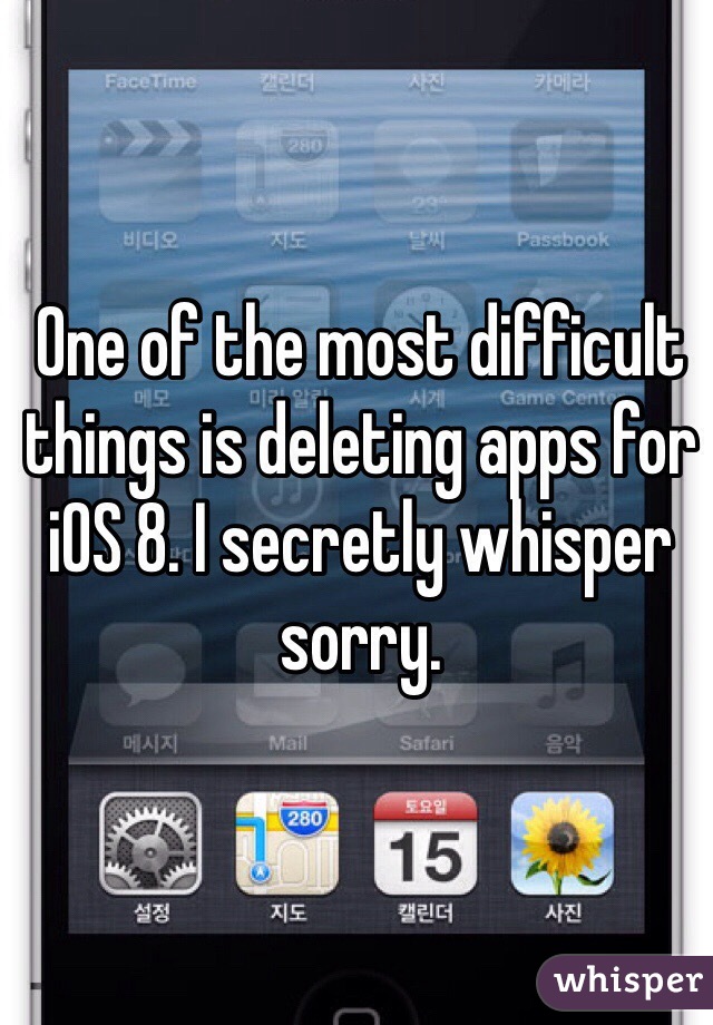 One of the most difficult things is deleting apps for iOS 8. I secretly whisper sorry.