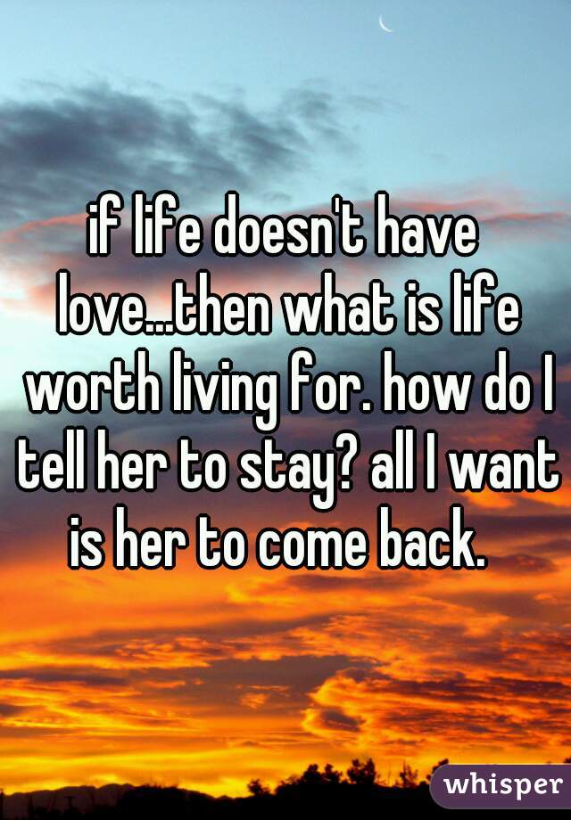 if life doesn't have love...then what is life worth living for. how do I tell her to stay? all I want is her to come back.  