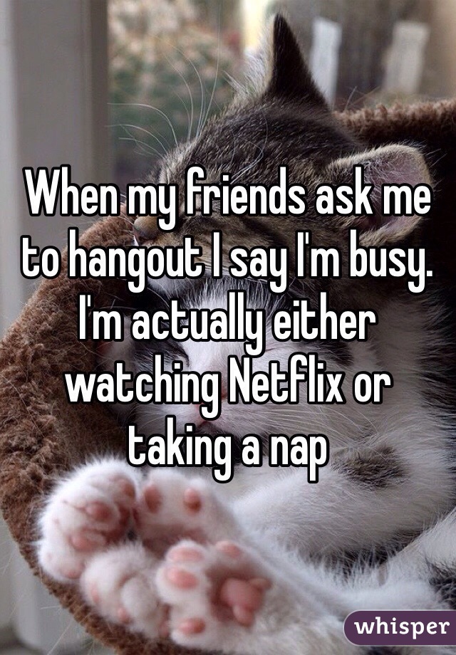 When my friends ask me to hangout I say I'm busy. I'm actually either watching Netflix or taking a nap