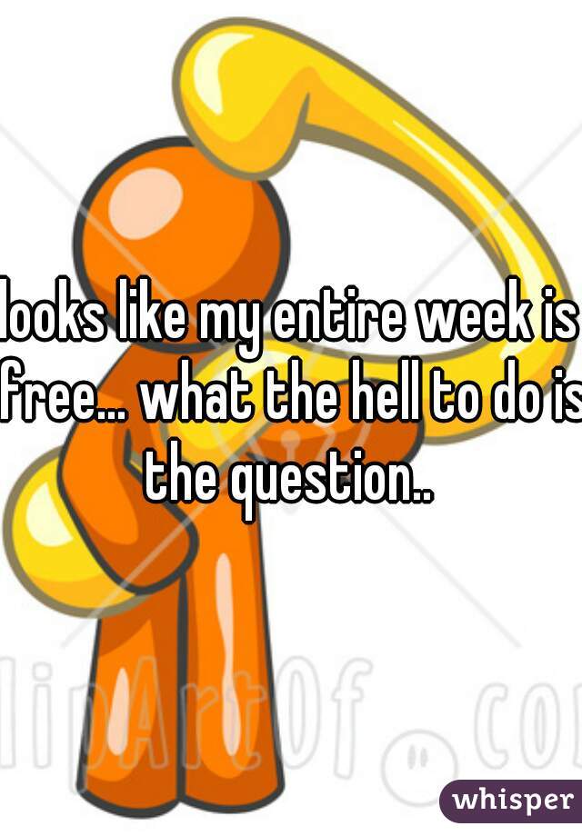 looks like my entire week is free... what the hell to do is the question.. 