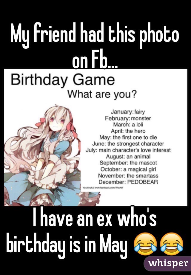 My friend had this photo on Fb...





I have an ex who's birthday is in May 😂😂