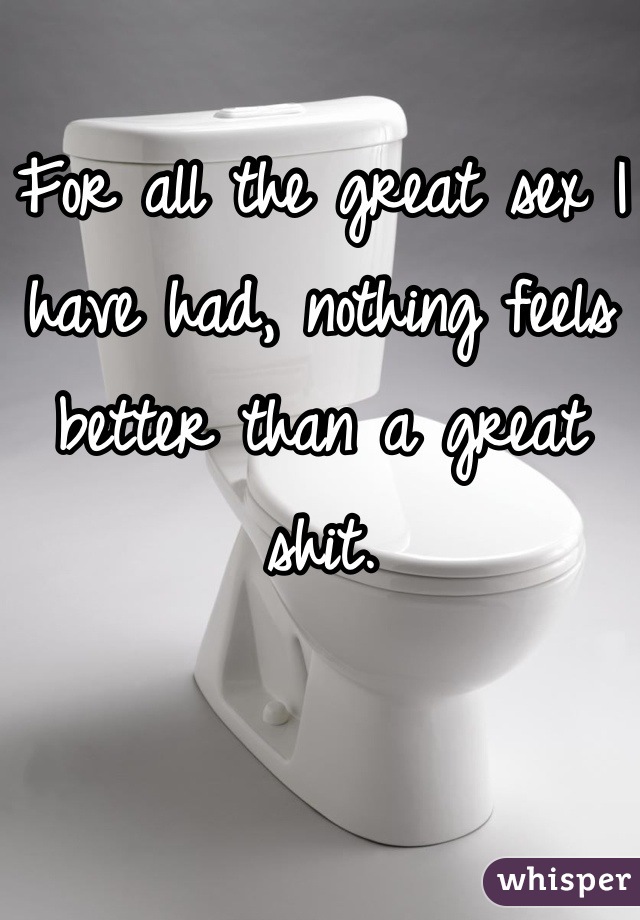 For all the great sex I have had, nothing feels better than a great shit.