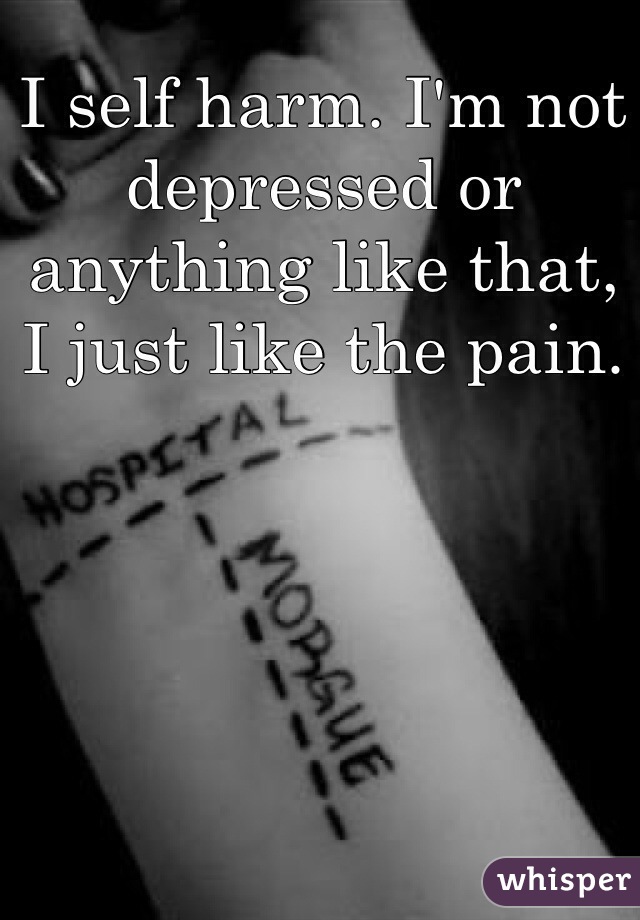 I self harm. I'm not depressed or anything like that, I just like the pain. 