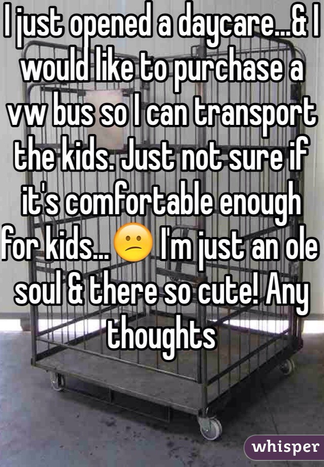 I just opened a daycare...& I would like to purchase a vw bus so I can transport the kids. Just not sure if it's comfortable enough for kids...😕 I'm just an ole soul & there so cute! Any thoughts