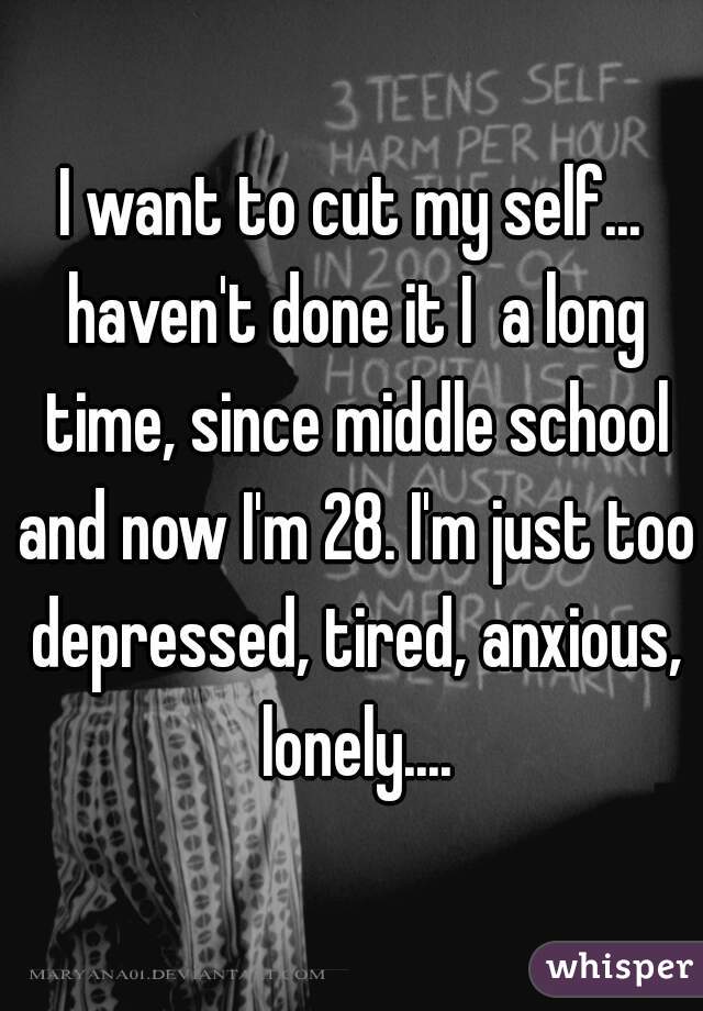 I want to cut my self... haven't done it I  a long time, since middle school and now I'm 28. I'm just too depressed, tired, anxious, lonely....