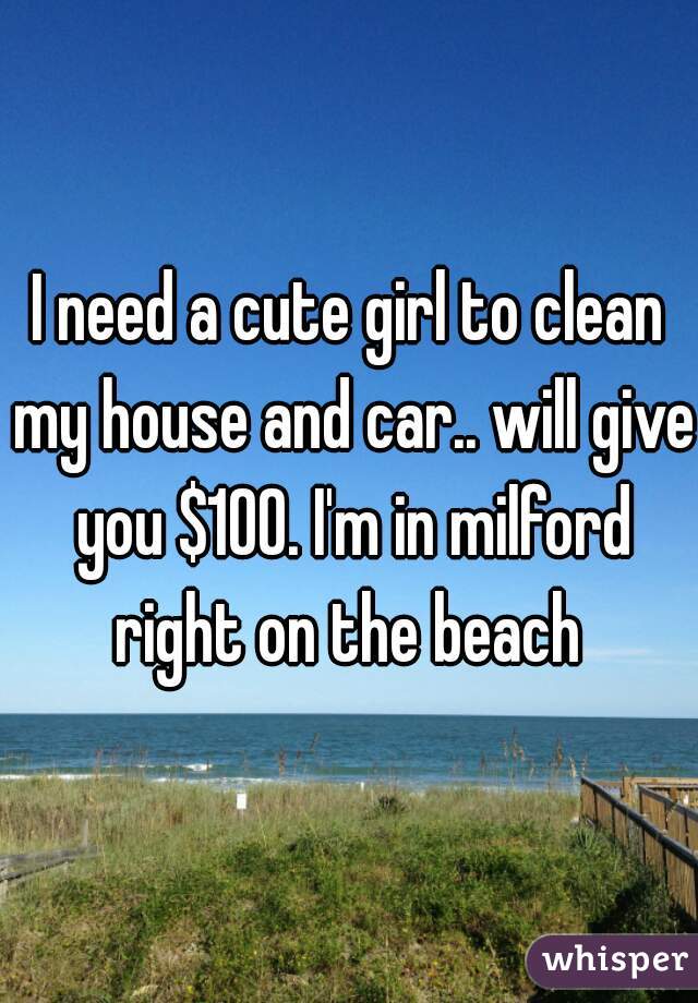 I need a cute girl to clean my house and car.. will give you $100. I'm in milford right on the beach 