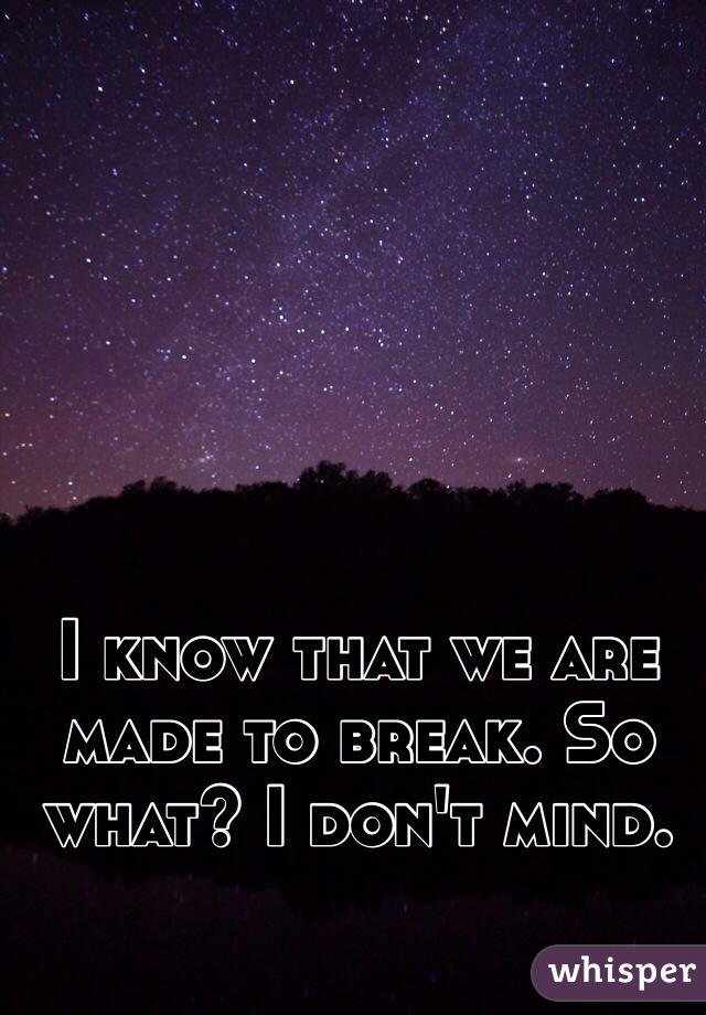 I know that we are made to break. So what? I don't mind.