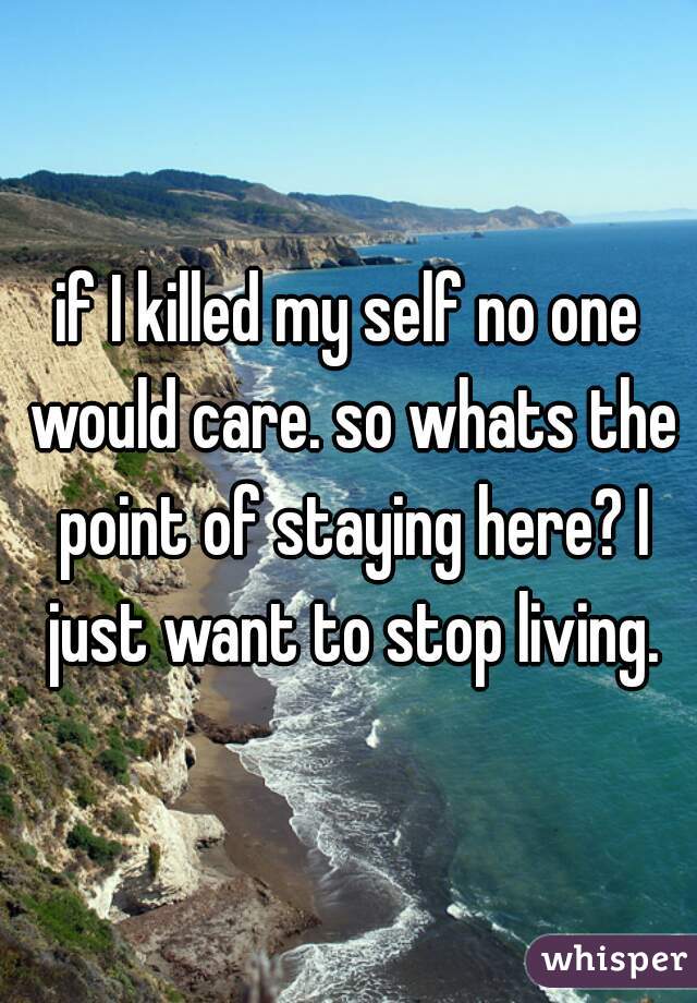 if I killed my self no one would care. so whats the point of staying here? I just want to stop living.