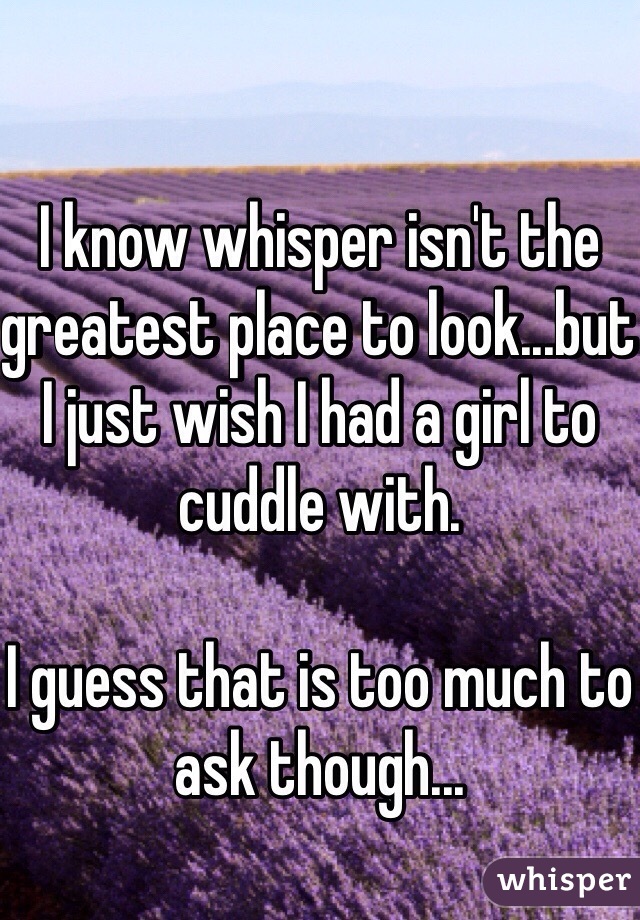 I know whisper isn't the greatest place to look...but I just wish I had a girl to cuddle with. 

I guess that is too much to ask though...