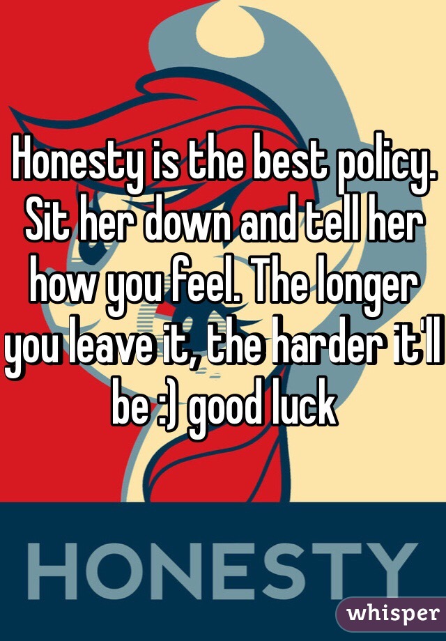 Honesty is the best policy. Sit her down and tell her how you feel. The longer you leave it, the harder it'll be :) good luck