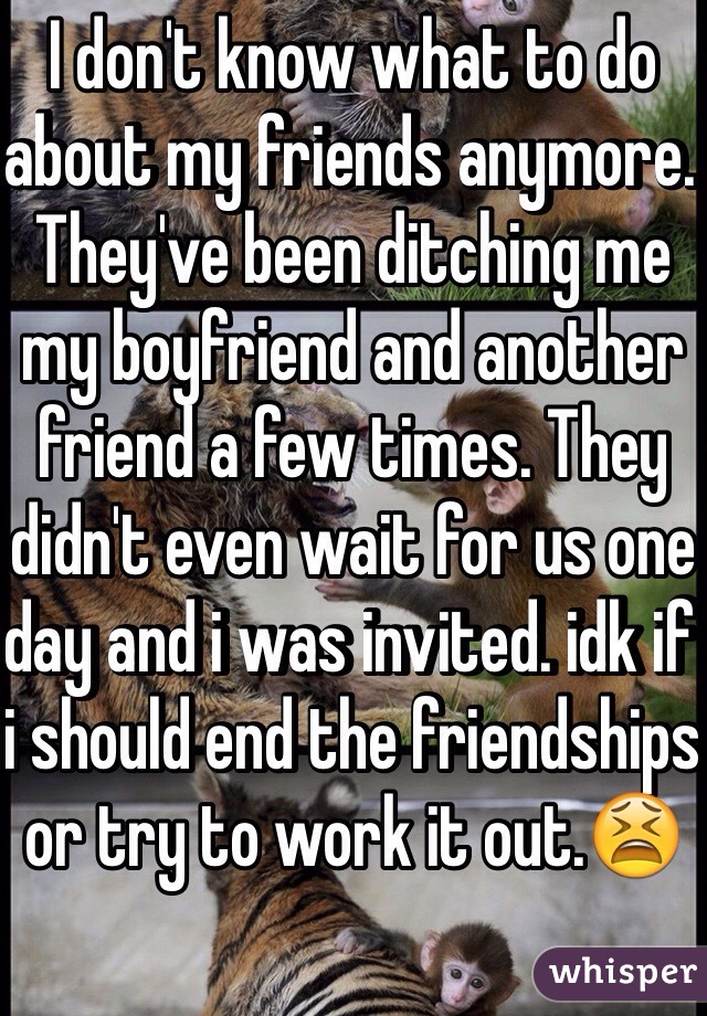 I don't know what to do about my friends anymore. They've been ditching me my boyfriend and another friend a few times. They didn't even wait for us one day and i was invited. idk if i should end the friendships or try to work it out.😫