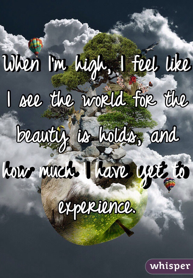When I'm high, I feel like I see the world for the beauty is holds, and how much I have yet to experience.