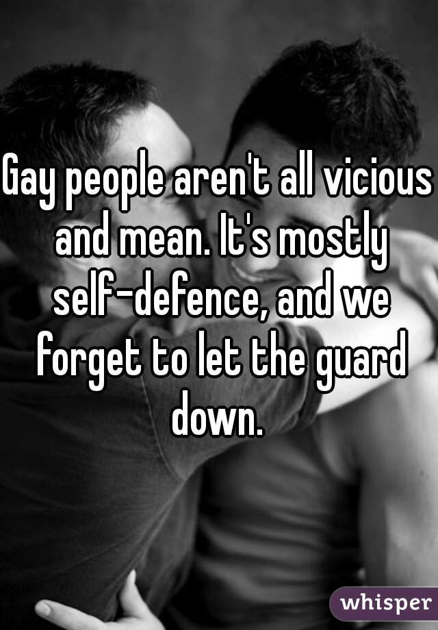 Gay people aren't all vicious and mean. It's mostly self-defence, and we forget to let the guard down. 