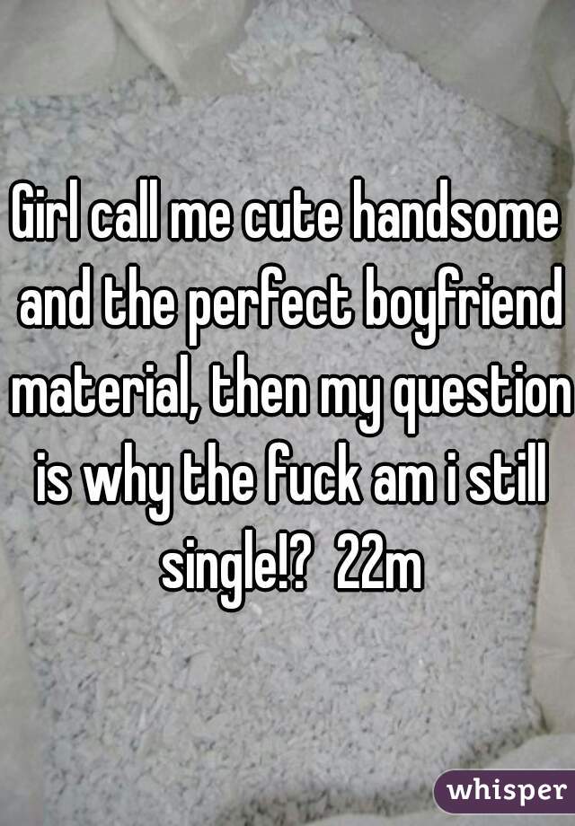 Girl call me cute handsome and the perfect boyfriend material, then my question is why the fuck am i still single!?  22m