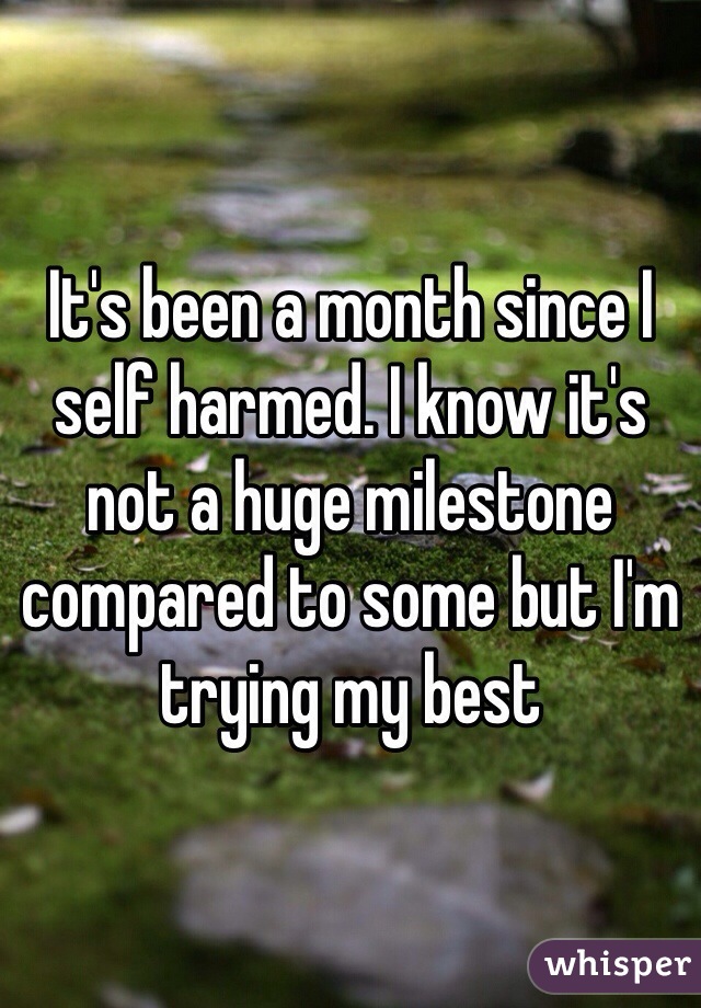 It's been a month since I self harmed. I know it's not a huge milestone compared to some but I'm trying my best