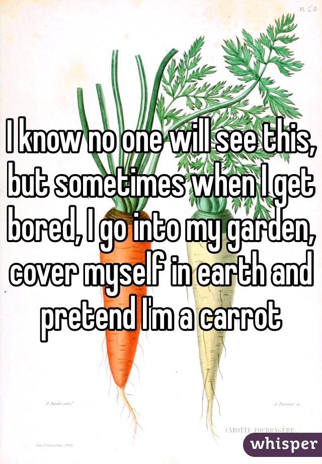 I know no one will see this, but sometimes when I get bored, I go into my garden, cover myself in earth and pretend I'm a carrot 