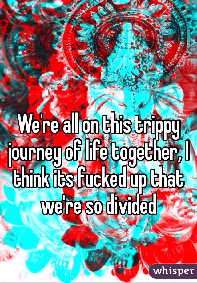 We're all on this trippy journey of life together, I think its fucked up that we're so divided