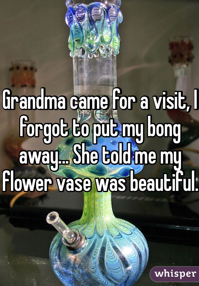 Grandma came for a visit, I forgot to put my bong away... She told me my flower vase was beautiful. 
