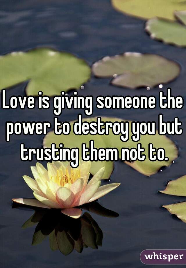 Love is giving someone the power to destroy you but trusting them not to.