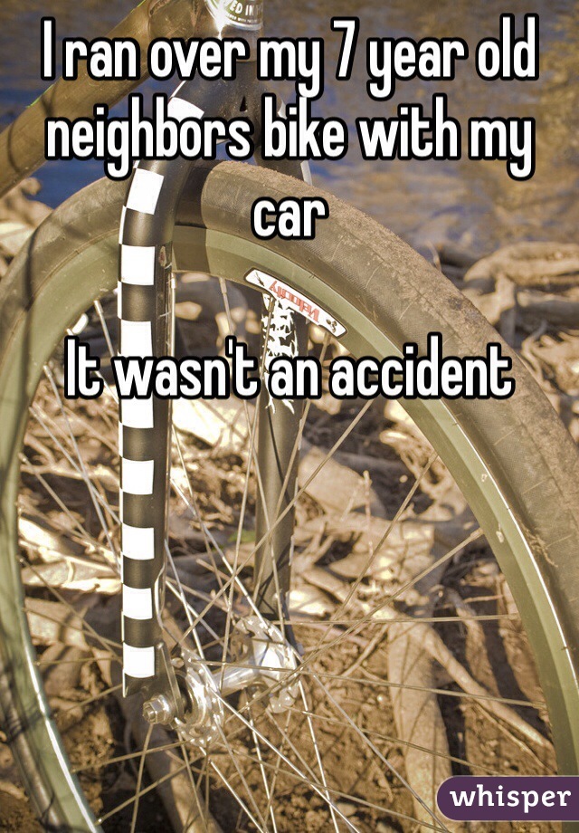 I ran over my 7 year old neighbors bike with my car

It wasn't an accident 