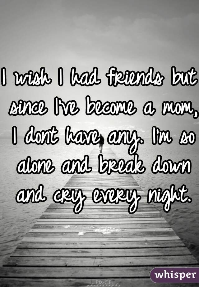 I wish I had friends but since I've become a mom, I dont have any. I'm so alone and break down and cry every night.