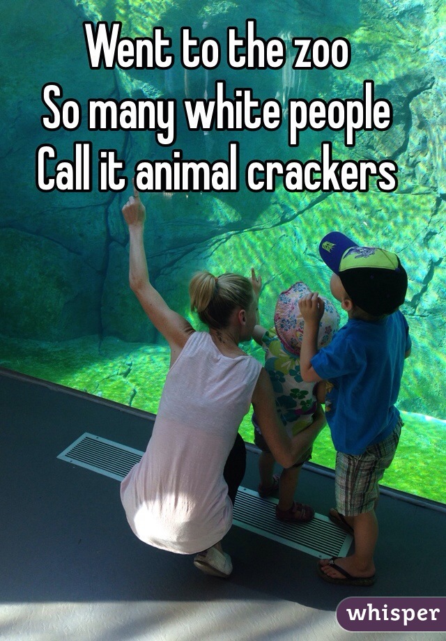 Went to the zoo
So many white people
Call it animal crackers